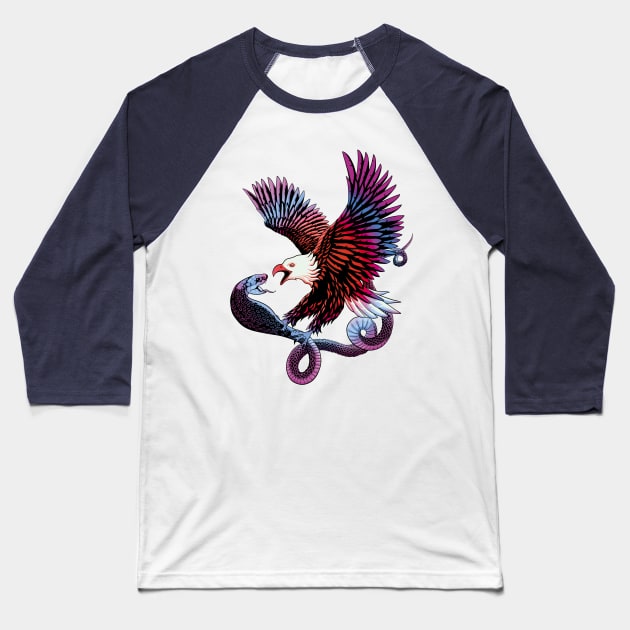 Eagle and Snake Graphic Design Baseball T-Shirt by TMBTM